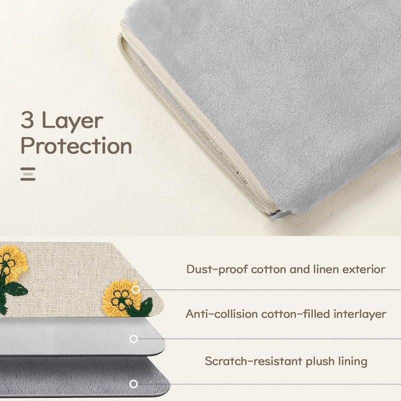 Dadanism Embroidered Daisy Padded Sleeve for All-New Kindle Paperwhite, 7" Kindle Colorsoft Signature Edition, Protective Sleeve Case for 6" K-indle/K-indle Oasis/Kobo E-Reader, Hemp Yellow Flower - Image 3